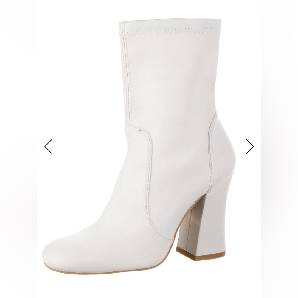Stuart Weitzman White Leather Block Heel Ankle Boots